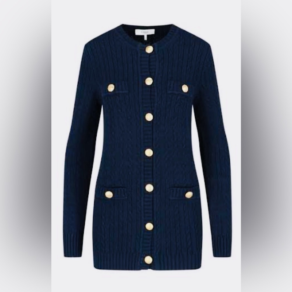 Chloé Navy Cable-Knit Cardigan with Gold Buttons
